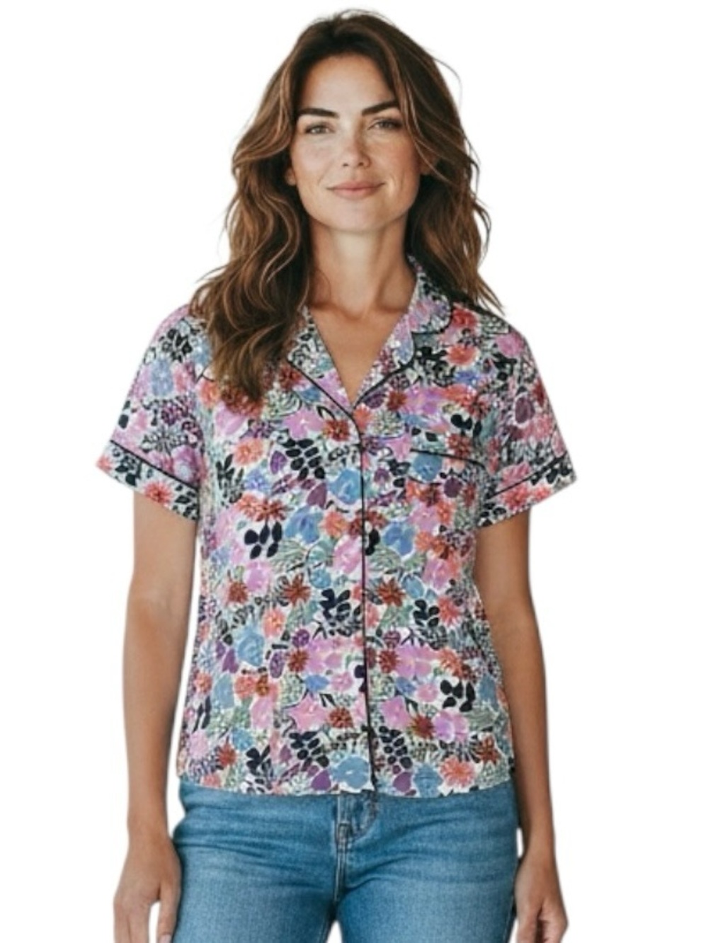 Kate Spade NY Pajama Top Large Multicolor Ditsy Floral Botanical Sleepwear
